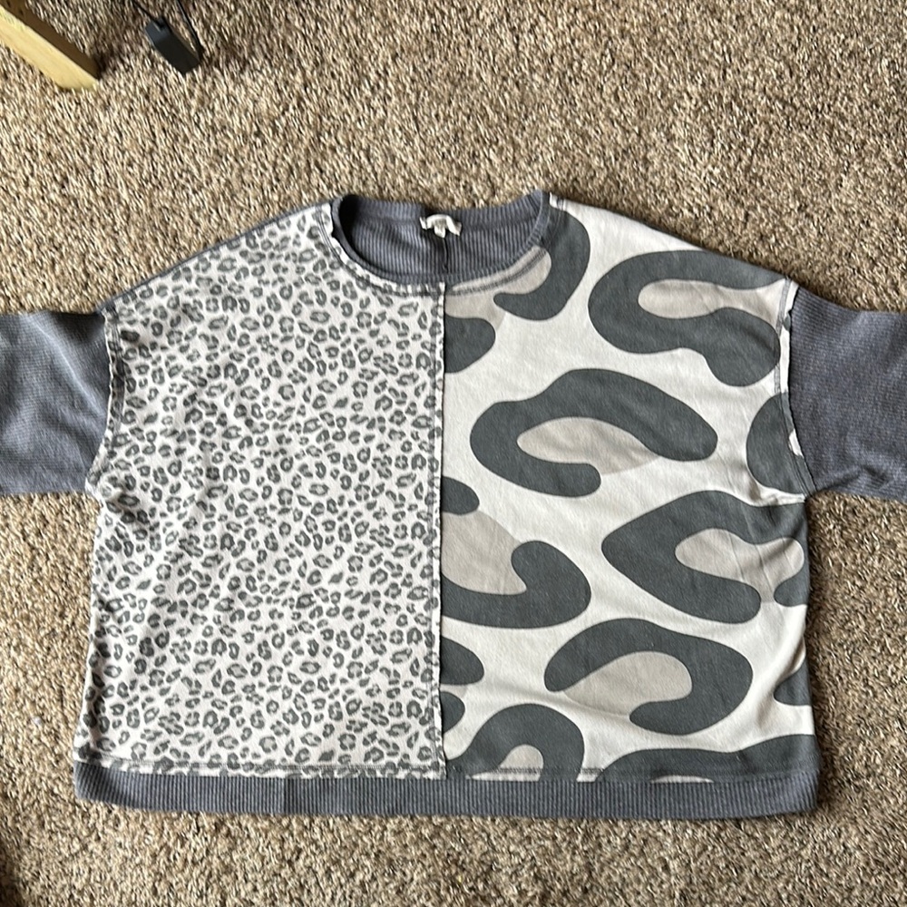 Easel oversized waffle/rib leopard print tee